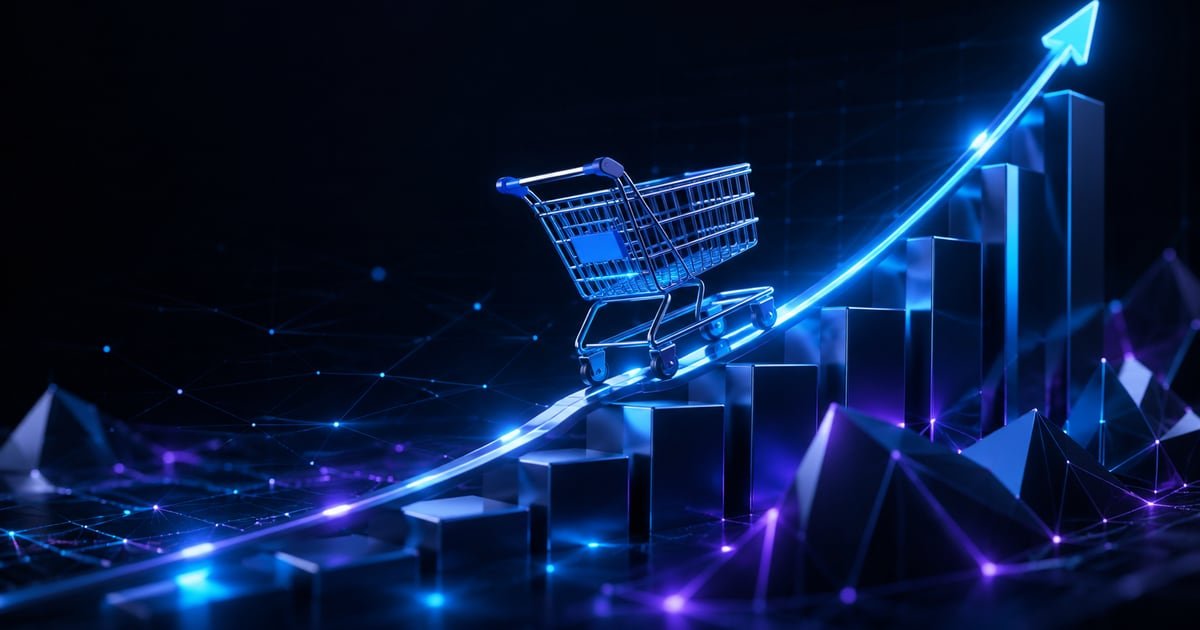 عربة تسوق رقمية على مخطط نمو لخدمة تصميم المتاجر الإلكترونية