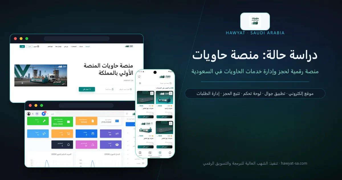 دراسة حالة منصة حاويات — موقع وتطبيق ولوحة تحكم